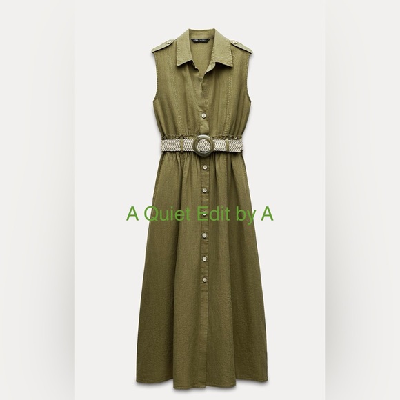 ZARA Dresses & Skirts - ZARA Linen Shirt Dress Size Large w/ Woven Belt | Utility Luxe